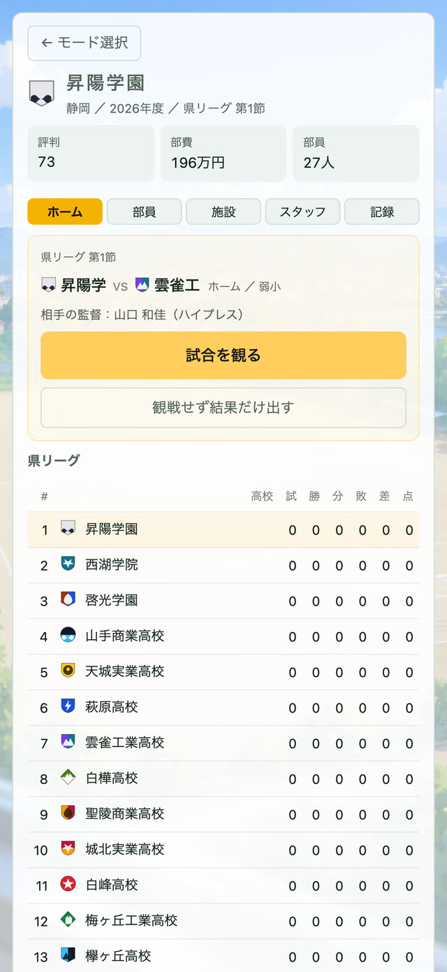 高校モードの画面